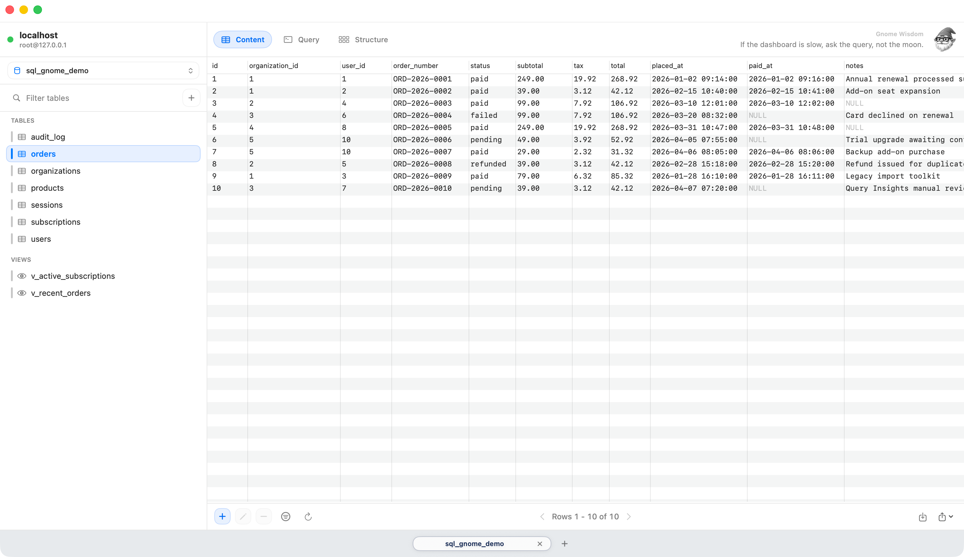 Table Data View